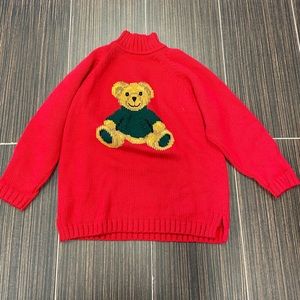 Harrods Vintage Teddy Bear Sweater 100% Merino Wool Hand Knitted